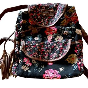 Unionbay Floral Canvas Backpack Purse with drawstring closure– Vintage Boho Bag
